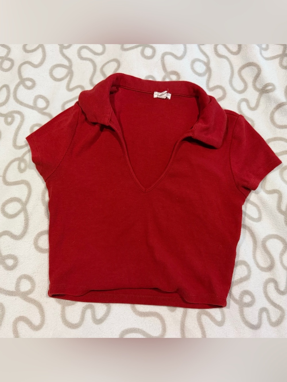 Garage Red Ribbed V-Neck Polo Crop Top